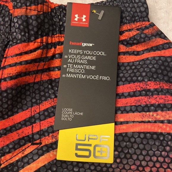 NEW! UNDER ARMOUR Youth Board Shorts Swim Trunks Orange Spark Gray Stripe 2T - Picture 7 of 10